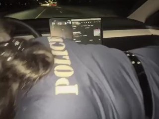 Aubrey receives head from cop in self driving car.