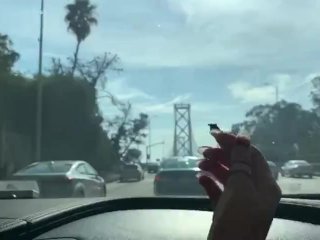 CANNABIS SMOKER GIRL SMOKE TRICKS SMOKING BIG JOINT DRIVING ACROSS BAY BRIDGE SFW | ASHLYN GODDESS