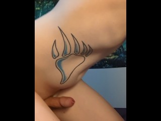 Tatted trans girl showing off her ass and cock