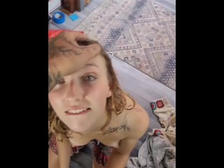 Step sis chokes on my cock after shower! Surprise anal!!