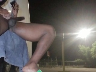 Ebony Exhibitionist Stroking His BBC At Truck Stop, Caught By Traffic, Trucker & His Wife Watch