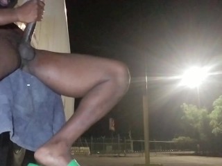 Ebony Exhibitionist Stroking His BBC At Truck Stop, Caught By Traffic, Trucker & His Wife Watch