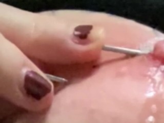 BDSM Painful rough nipple piercing Needleplay