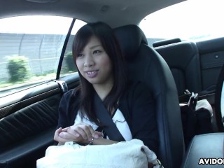 Japanese brunette Karin Asahi sucks dick in the car uncensored.