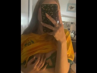 Australian girl touching herself in socceroos jersey world cup