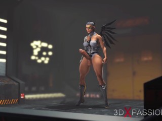 Cyber angel dickgirl plays with a sexy young ebony in the sci-fi lab