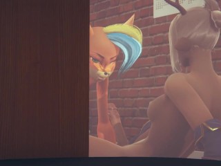 Furry Hentai foxy is fucked by futanari deer