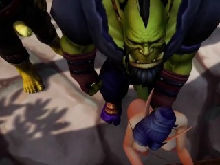 Elf has a Threesome with Two Orcs | Warcraft Porn Parody