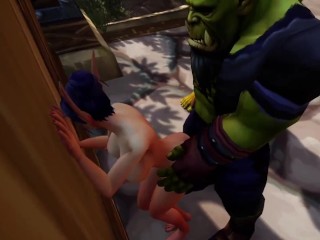 Elf has a Threesome with Two Orcs | Warcraft Porn Parody