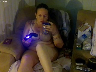 Busty Long Hair Gamer Girl In Bra and Panties Playing Smoking Cigarettes