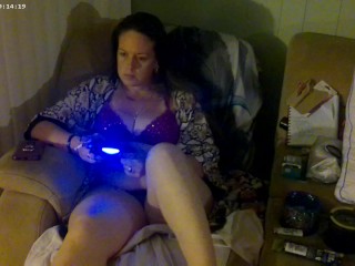 Busty Long Hair Gamer Girl In Bra and Panties Playing Smoking Cigarettes Part 2