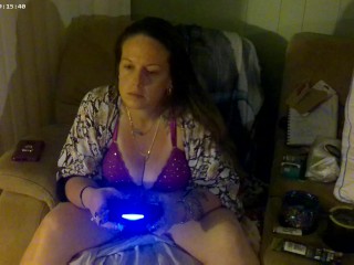 Busty Long Hair Gamer Girl In Bra and Panties Playing Smoking Cigarettes Part 2