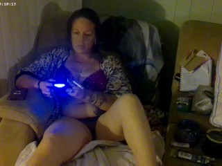 Busty Long Hair Gamer Girl In Bra and Panties Playing Smoking Cigarettes Part 2