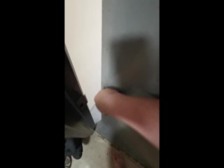 Chub Trans Sucks Dildo in Public Staircase with Body Writing