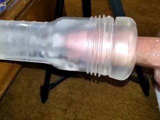 Fleshlight cock milking compilation, swollen cock spews hot creamy cum over and over