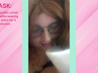 Dare: Sissy Trans Licks Public Urinal for 4 Minutes