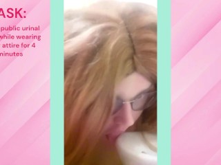 Dare: Sissy Trans Licks Public Urinal for 4 Minutes