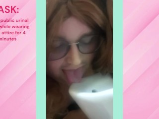 Dare: Sissy Trans Licks Public Urinal for 4 Minutes