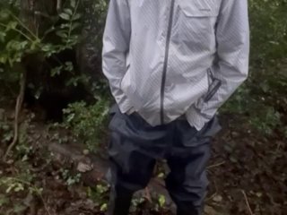 Woodland wank on a rainy afternoon. Big cock masturbated to cumshot outdoors- dogging public wanking