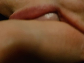 Hot Milf Sucks Cock Sweetly Close-Up. Сum on Tongue. Lick Cum.
