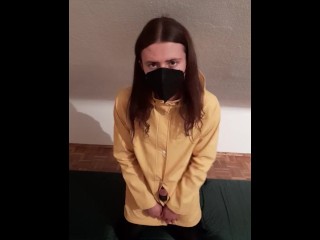 Trans Schoolgirl Masturbates in Yellow Rainwear 😛