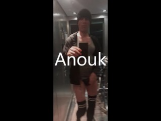 Anouk - Outdoor Undressing in Elevator and Naked Showing Off on Public Arcade