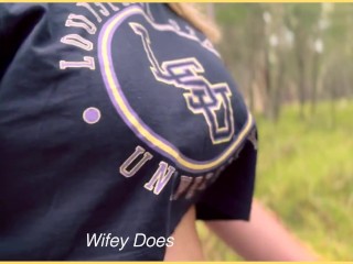 Flashing MILF tits on the hiking trail.