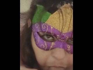 Masked XRAQUELX gives a sloppy blowjob then gets titty fucked