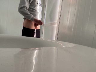Dick Flash! A girl catches me masturbating in a public toilet on the beach and helps me finish