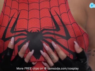 Hot Latina Cosplay As Spider Girl Spreads Her Pussy Wide For Huge Sex Toy