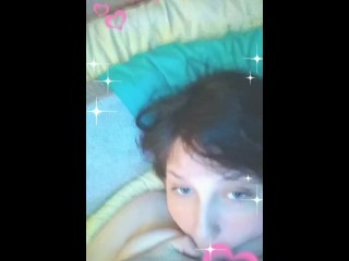 Solo Chubby Babe sucks cock while using her huge DDD natural tits