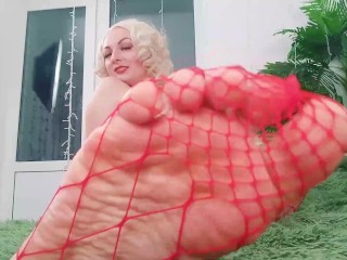 Foot Fetish Video: fishnet pantyhose (Arya Grander) hot sexy blonde MILF FemDom POV