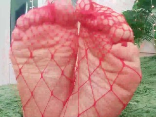 Foot Fetish Video: fishnet pantyhose (Arya Grander) hot sexy blonde MILF FemDom POV