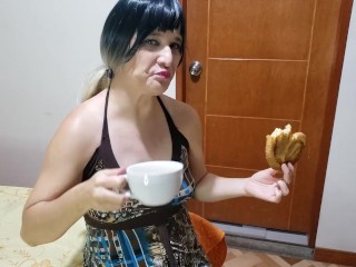 Sexy Girl Drinks Pee In A Cup While Eating A Cookie