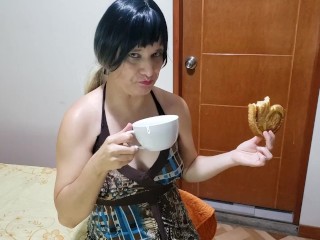 Sexy Girl Drinks Pee In A Cup While Eating A Cookie