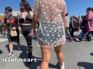 Sheer clothes walking around Folsom Street Fair