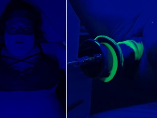 Teaser: Blacklight BBW cums on fuck machine