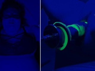 Teaser: Blacklight BBW cums on fuck machine