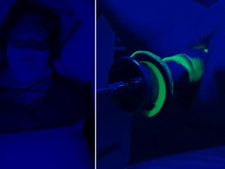 Teaser: Blacklight BBW cums on fuck machine