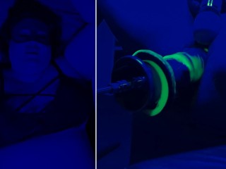 Teaser: Blacklight BBW cums on fuck machine