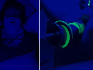 Teaser: Blacklight BBW cums on fuck machine