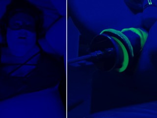 Teaser: Blacklight BBW cums on fuck machine