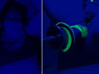 Teaser: Blacklight BBW cums on fuck machine