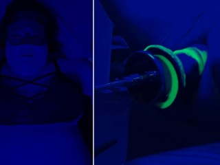 Teaser: Blacklight BBW cums on fuck machine