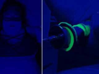 Teaser: Blacklight BBW cums on fuck machine