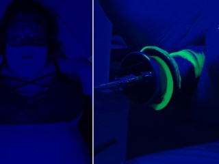 Teaser: Blacklight BBW cums on fuck machine