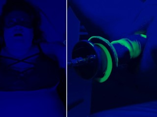 Teaser: Blacklight BBW cums on fuck machine