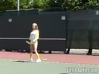 Teen masturbates outdoors after tennis