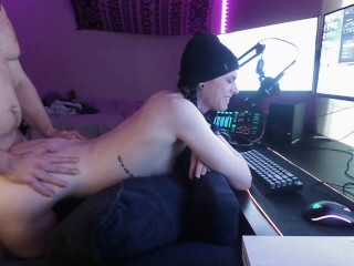 Gamer tgirl fucked on stream