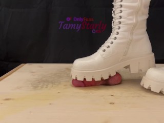 White Combat Boots CBT and Trample - Ballbusting, Cock Crush, Cock Trample, Femdom